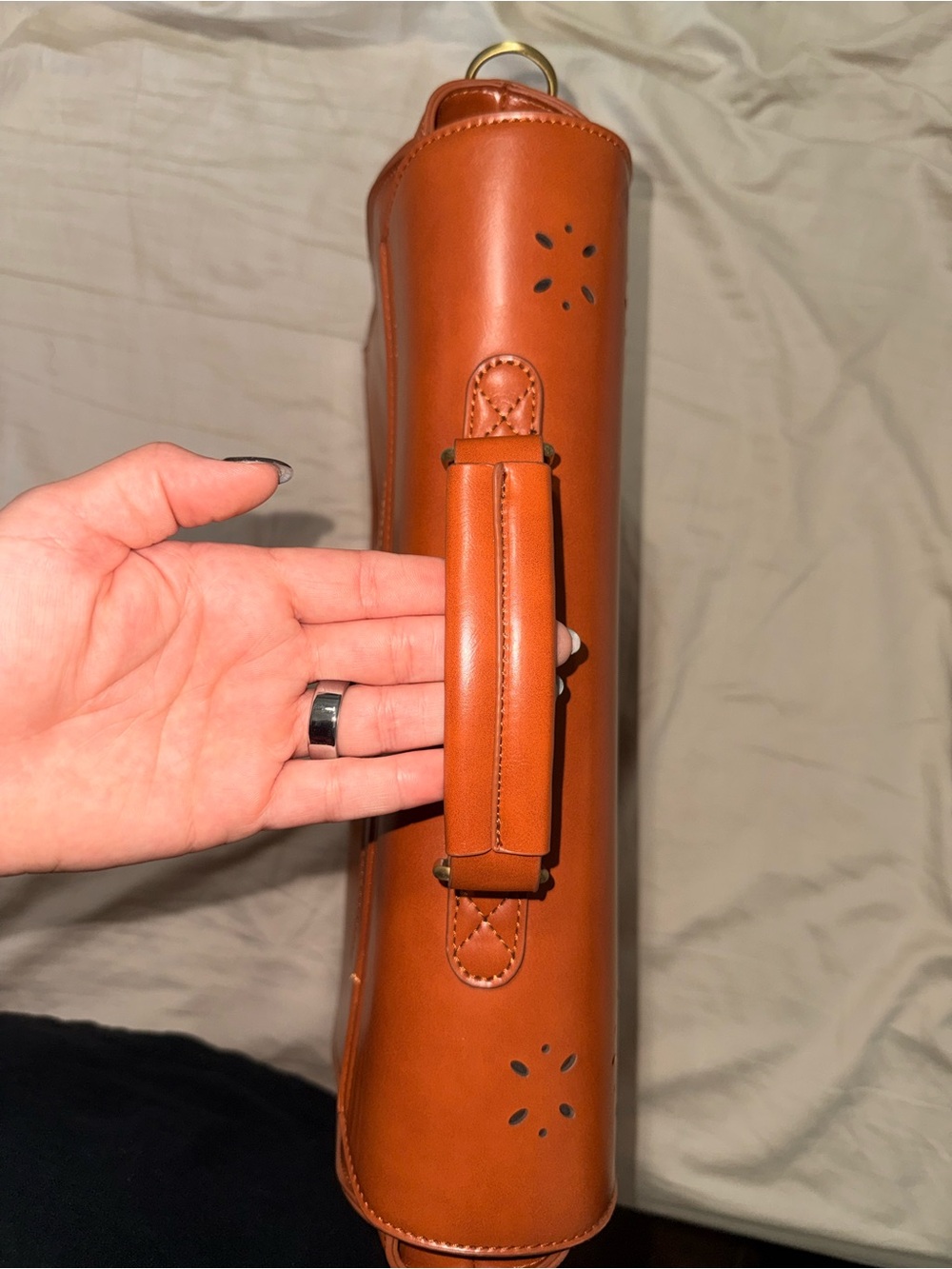 Women's Laptop Briefcase in Cognac Brown with Perforated Detail - Picture 3 of 6